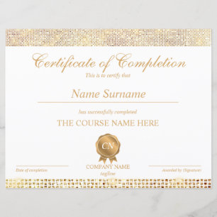 Certificate of Completion Award Course Completion