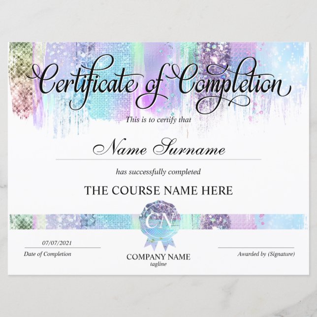 Certificate of Completion Award Course Completion (Front)