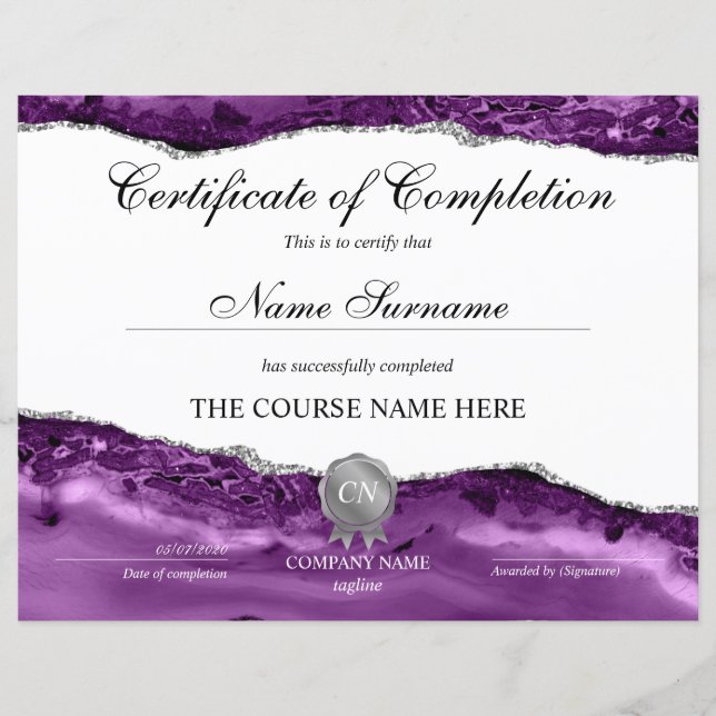 Certificate of Completion Award Course Completion (Front)