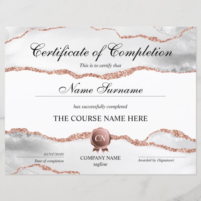 Certificate of Completion Award Course Completion (Front)