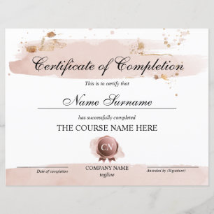 Certificate of Completion Award Course Completion