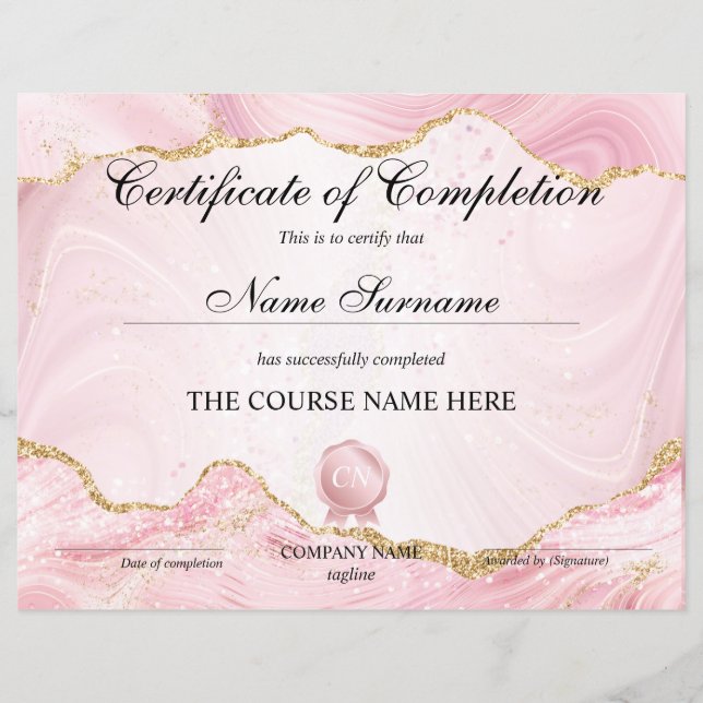 Certificate of Completion Award Course Completion (Front)