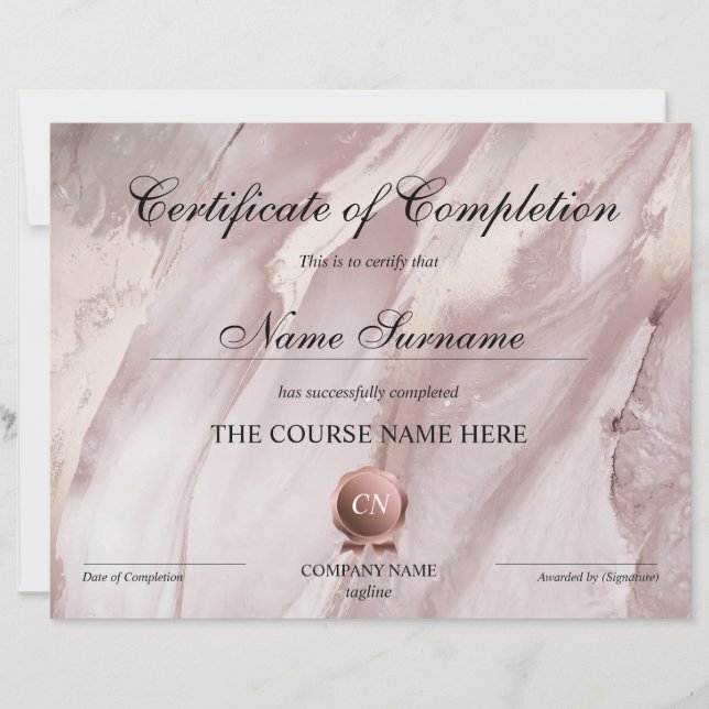 Certificate of Completion Award Course Completion  (Front)