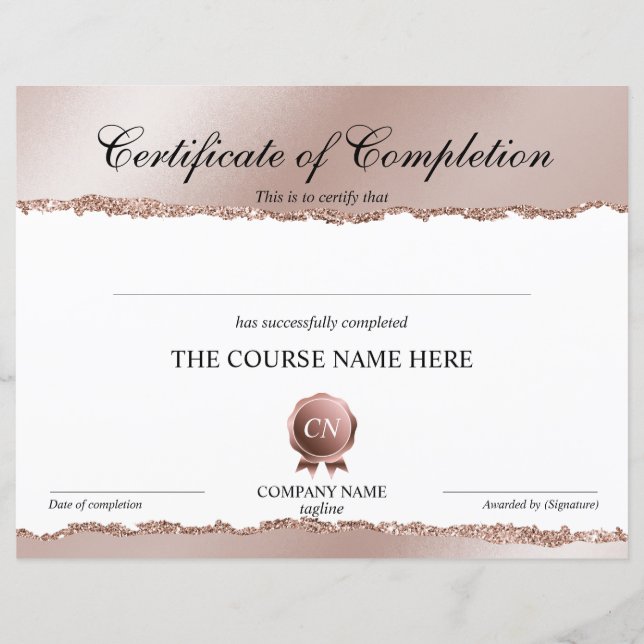 Certificate of Completion Award Course Completion (Front)