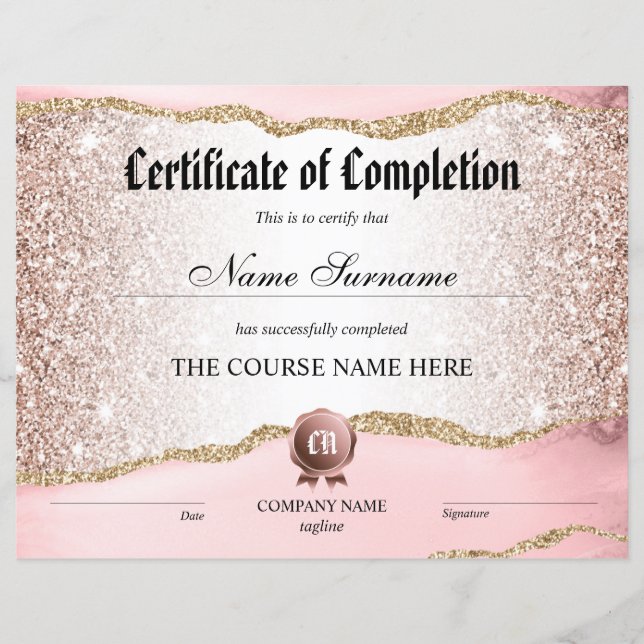 Certificate of Completion Award Course Completion (Front)