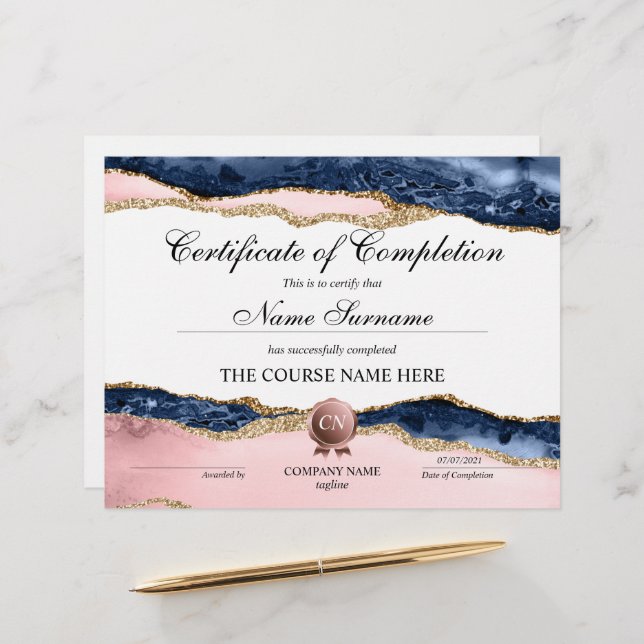 Certificate of Completion Award Course Completion (Front/Back In Situ)