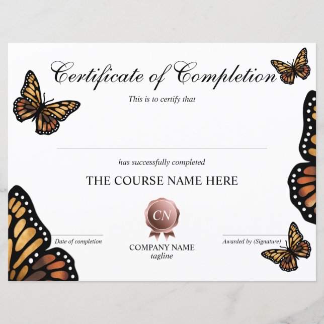 Certificate of Completion Award Course Completion (Front)