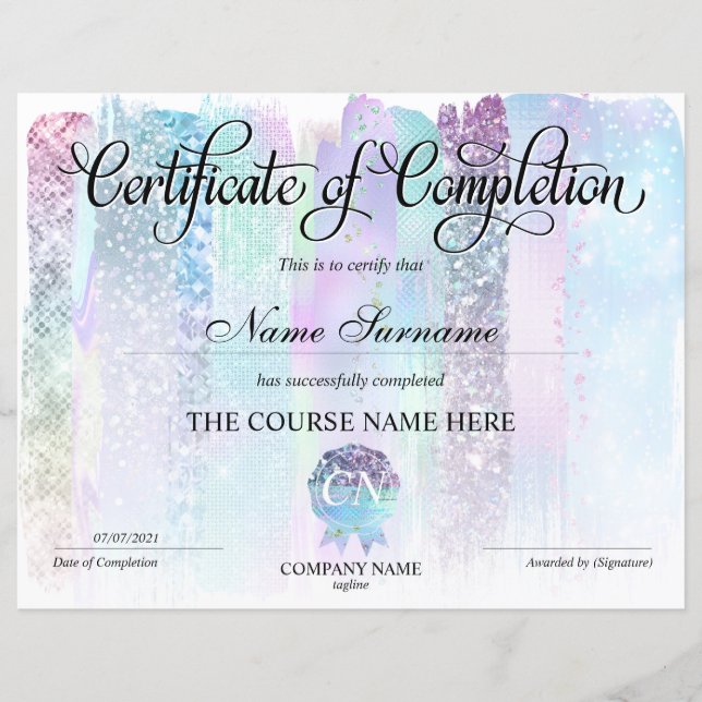 Certificate of Completion Award Course Completion (Front)