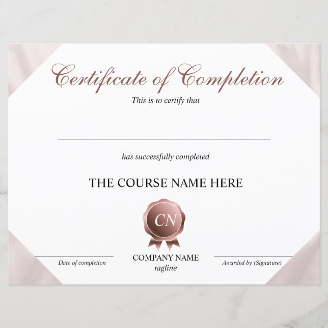 Certificate of Completion Award Course Completion (Front)