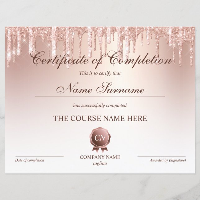 Certificate of Completion Award Course Completion (Front)