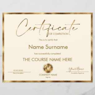Certificate of Completion Award Course Completion