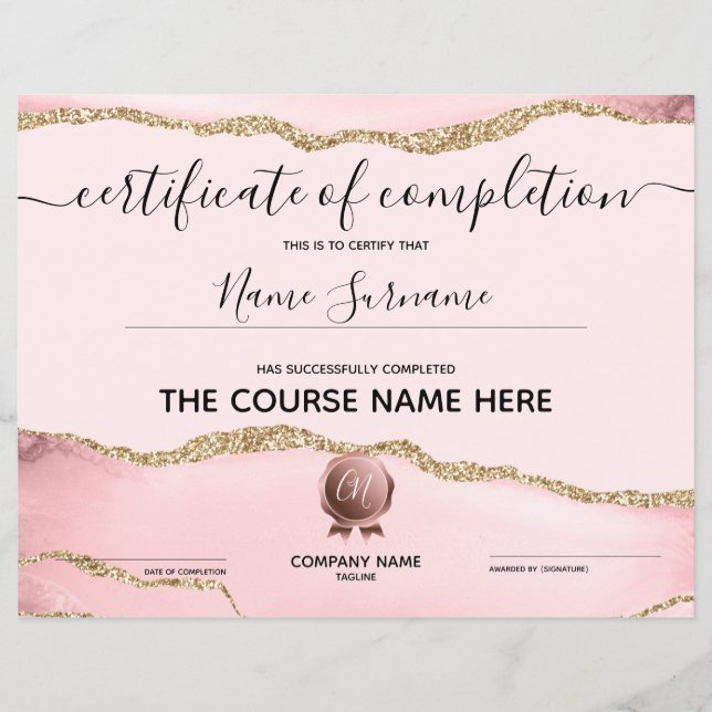 Certificate of Completion Award Course Completion  (Front)