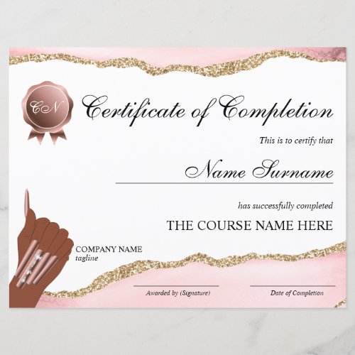 Certificate of Completion Award Course Nail Artist