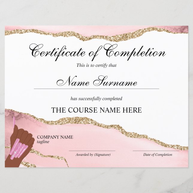 Certificate of Completion Award Course Nail Artist (Front)