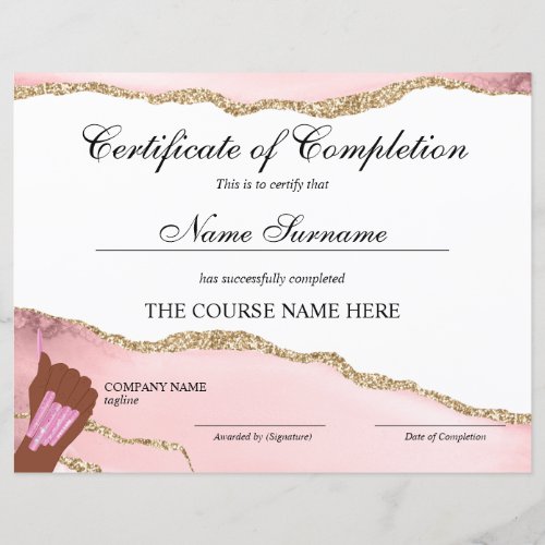 Certificate of Completion Award Course Nail Artist