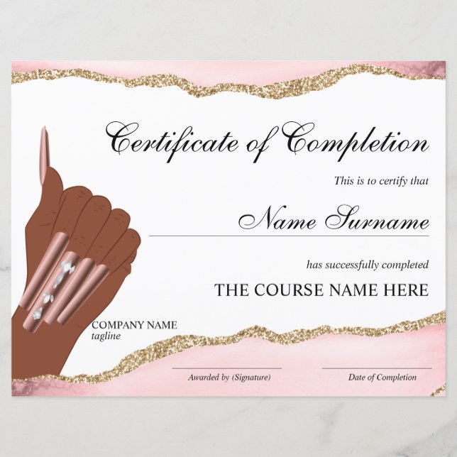 Certificate of Completion Award Course Nail Artist (Front)