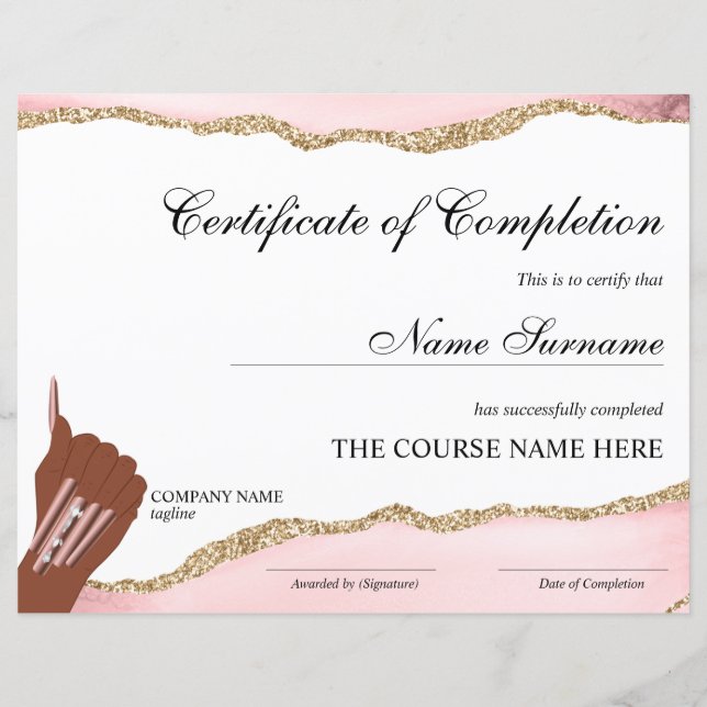 Certificate of Completion Award Course Nail Artist (Front)