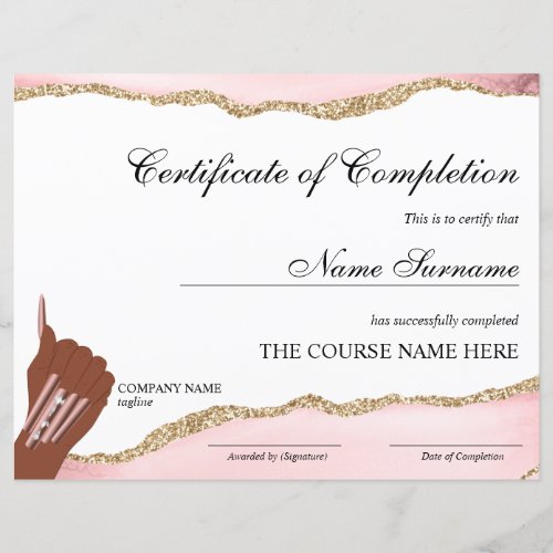 Certificate of Completion Award Course Nail Artist