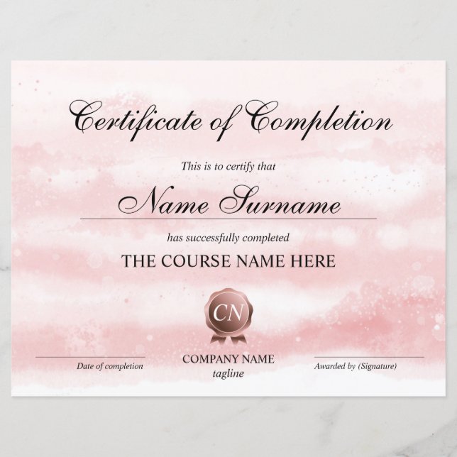 Certificate of Completion Award Course watercolor (Front)