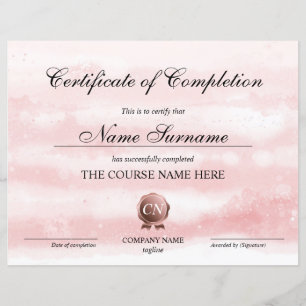 Certificate of Completion Award Course watercolor