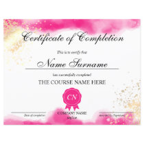Certificate of Completion Award Course watercolor Certificate of Completion Award Course watercolor