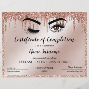 Certificate of Completion Award lashes Course