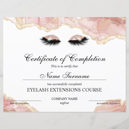 Certificate of Completion Award lashes Course