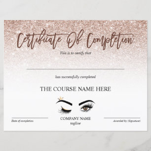 Certificate of Completion Award lashes Course