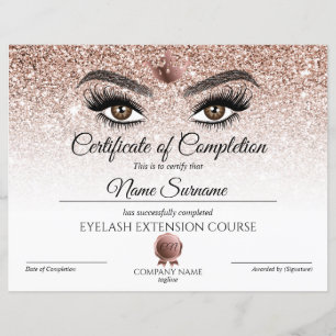 Certificate of Completion Award lashes Course