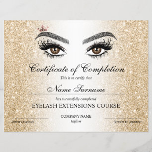 Certificate of Completion Award lashes Course