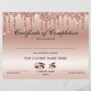 Certificate of Completion Award lashes Course