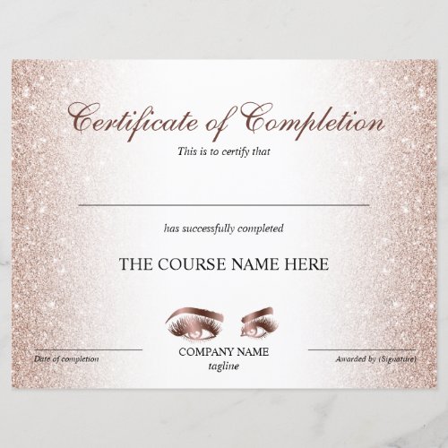 Certificate of Completion Award lashes Course