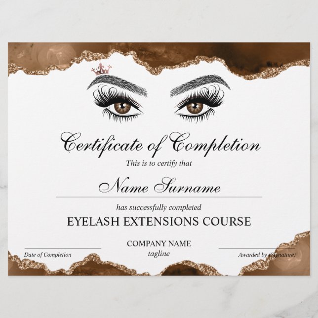 Certificate of Completion Award lashes Course (Front)