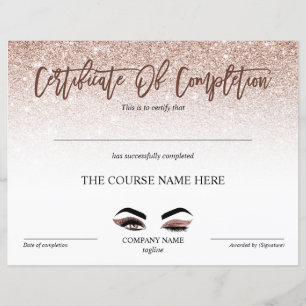 Certificate of Completion Award lashes Course