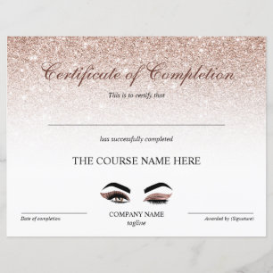 Certificate of Completion Award lashes Course