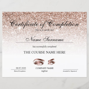 Certificate of Completion Award lashes Course