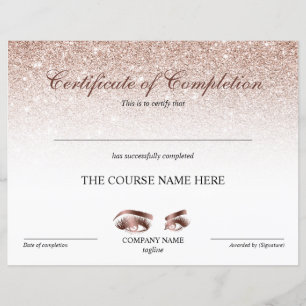 Certificate of Completion Award lashes Course