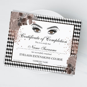 Certificate of Completion Award lashes Course