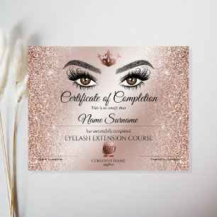 Certificate of Completion Award lashes Course