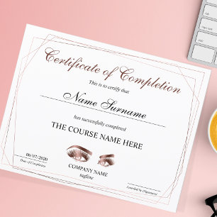 Certificate of Completion Award lashes Course
