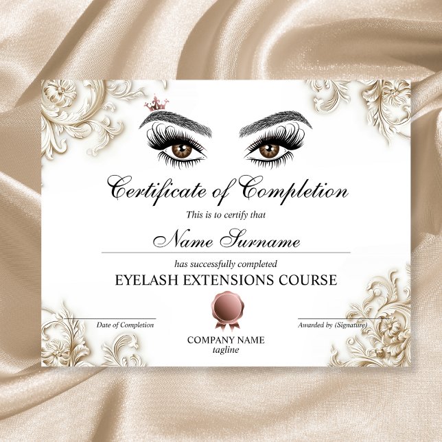 Certificate of Completion Award lashes Course (Creator Uploaded)