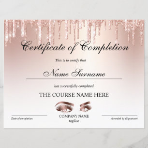 Certificate of Completion Award lashes Course