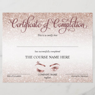 Certificate of Completion Award lashes Course