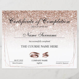 Certificate of Completion Award lashes Course