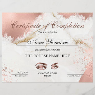 Certificate of Completion Award lashes Course