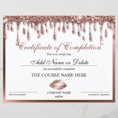 Certificate of Completion Award lashes Course lips