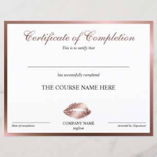 Certificate of Completion Award lashes Course lips