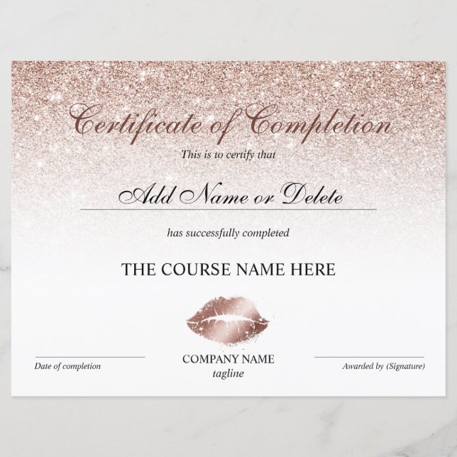 Certificate of Completion Award lips make up (Front)