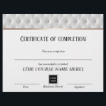 Certificate of Completion Award Luxury Leather<br><div class="desc">Luxury White Leather Certificate of Completion Awards.</div>