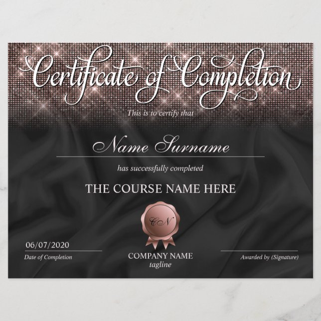 Certificate of Completion Award Makeup lash Course (Front)